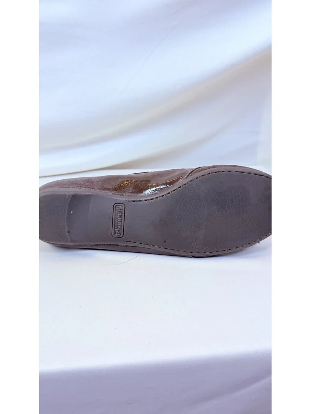 SPERRY Top Sider Brown Crinkle Patent Leather SANDPIPER Skimmer Flats Size 7.5 M